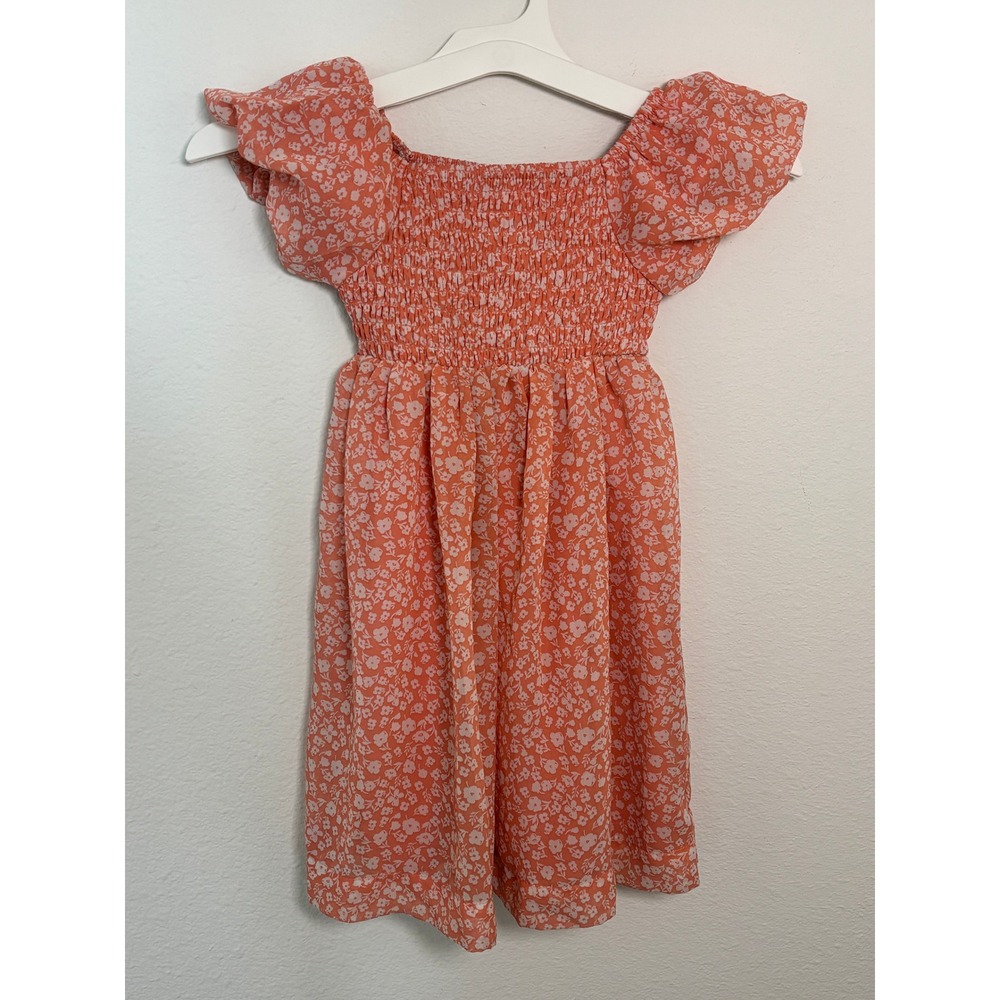 Speechless Kids Girls Coral Orange Floral Smocked Flutter Sleeve Dress Size 5